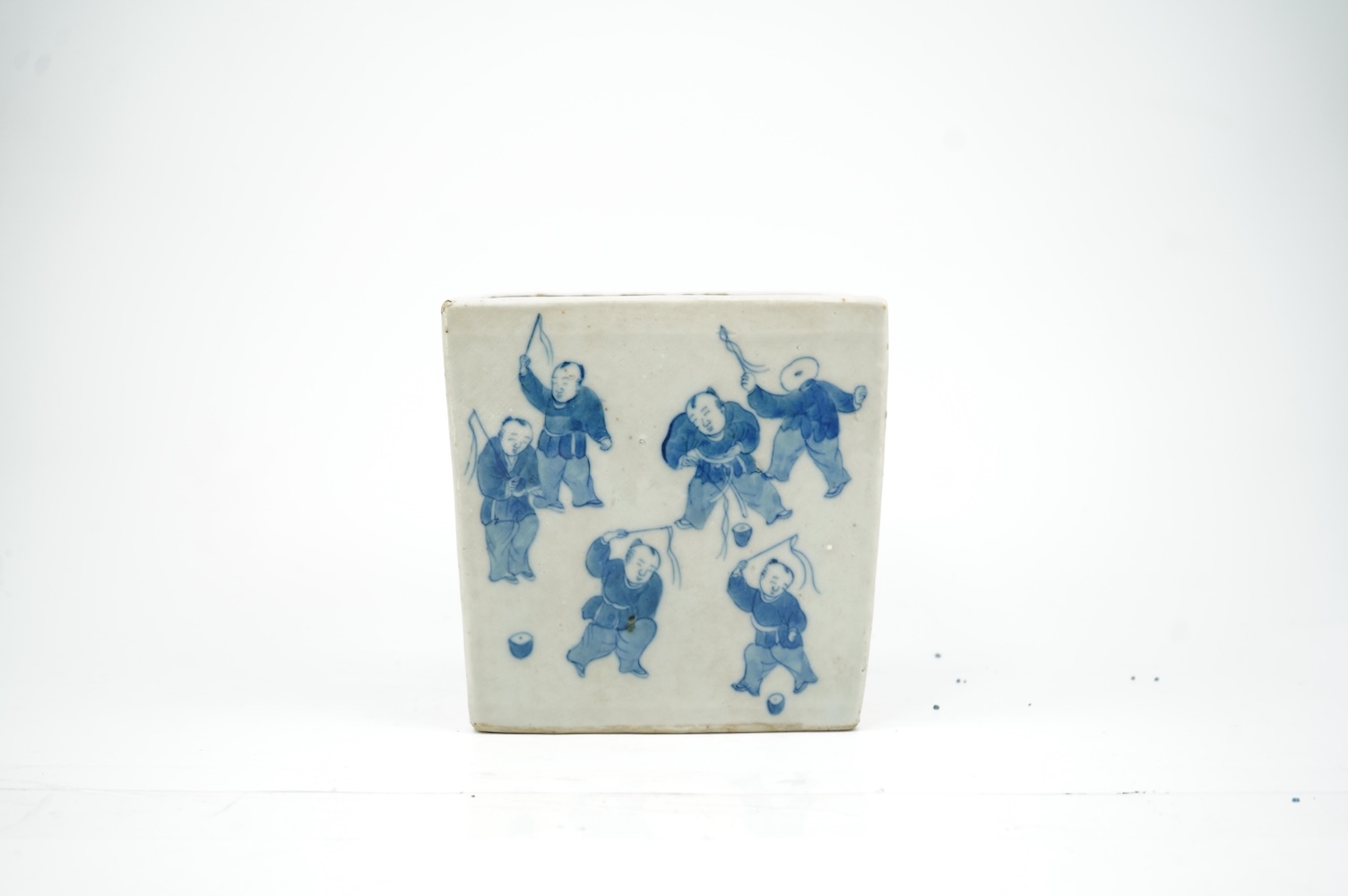 A Chinese blue and white ‘boys’ square pot, Daoguang mark, 19th century
